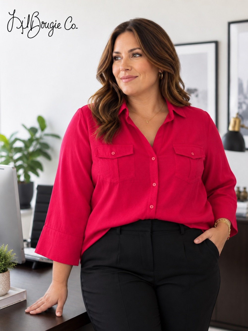 Cato Petite Women's Fuchsia Button-Front Blouse - Size XLP